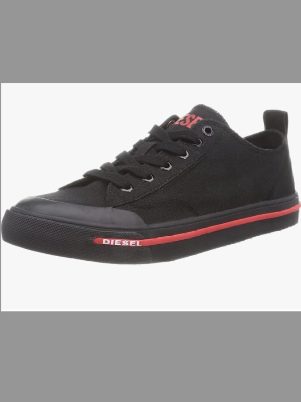Diesel Men's S-Athos Low Canvas Sneakers Black Red Stripe P5198 Size US 8.5
